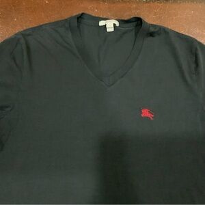 Burberry Black V-Neck Tee with Red Embroidered, M